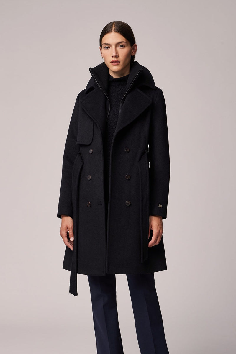 FABIANNE Trench Style Wool Coat with High Napoleon Collar