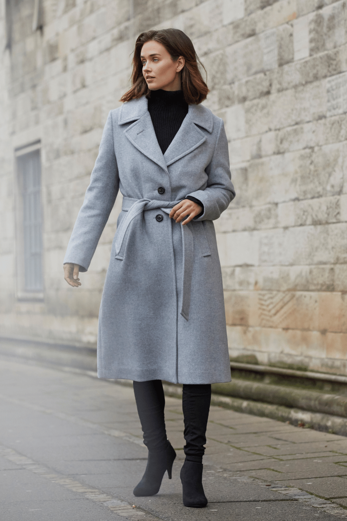 KYLIE Belted Wool Coat with Notched Lapel 1615 10 Olive