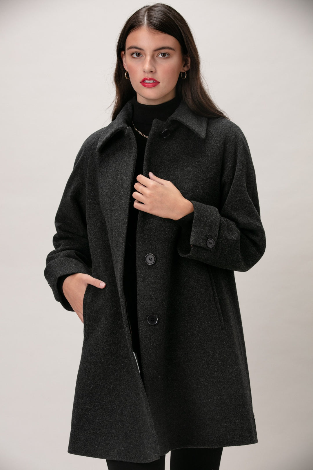 TRINITY Wool Cashmere Swing Coat 3174 10 Black