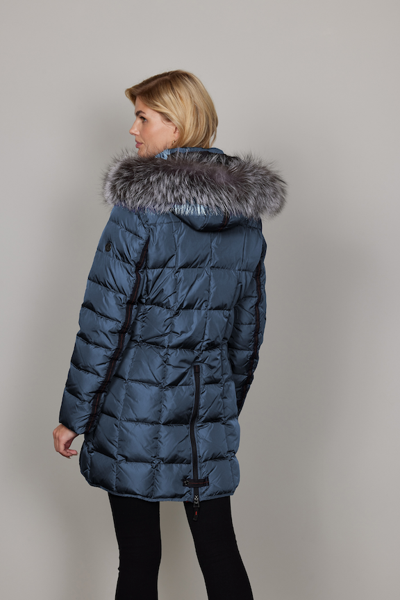 【deres】feather spring coat Adali-X, Down coat with silver fox fur Signature Mackage Collar