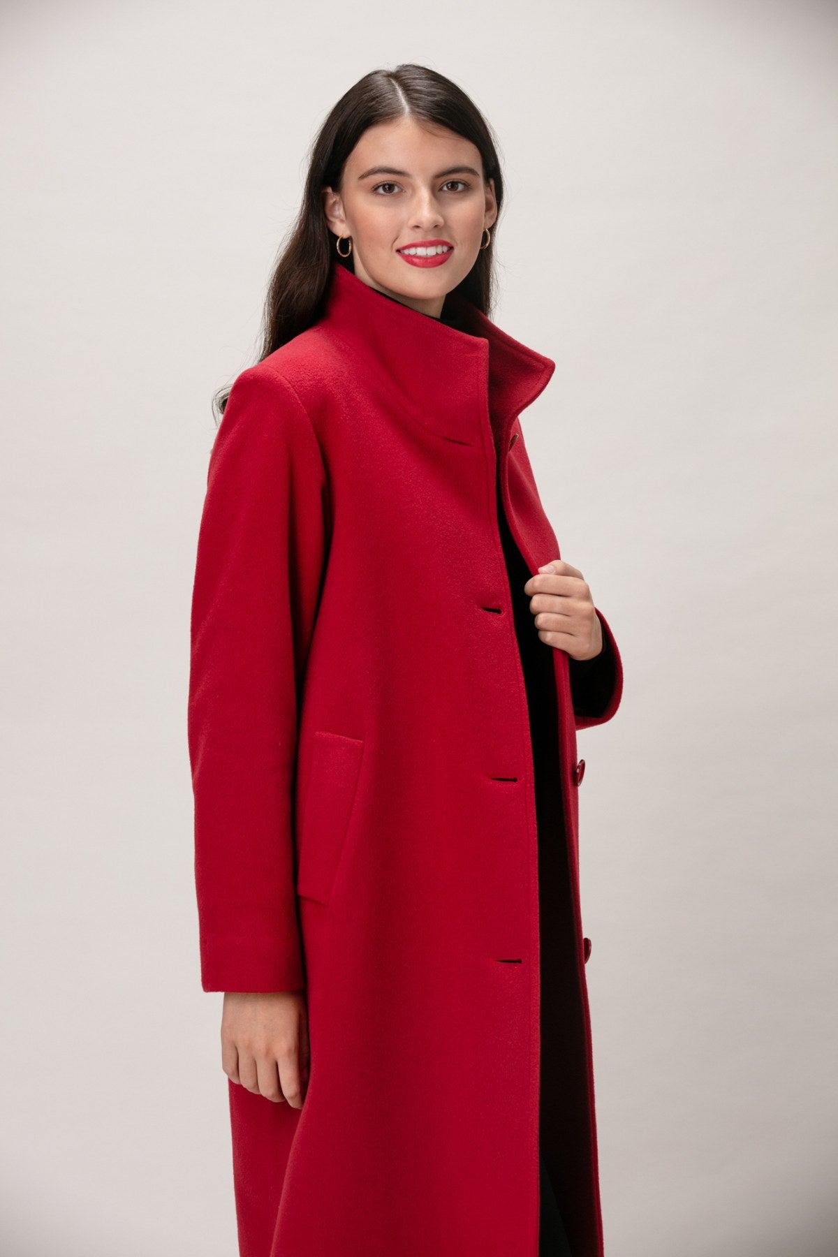 Textured Lapel Collar Polyester Womens Coat